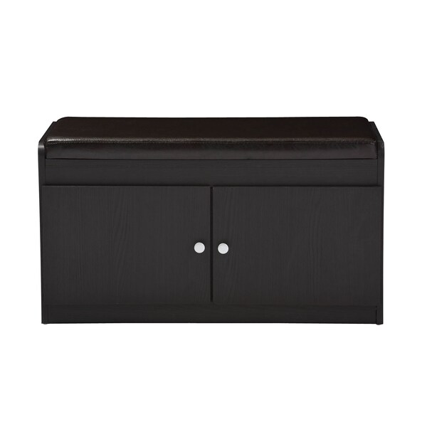 Baxton Studio Margaret Dark Brown Wood 2-Door Shoe Cabinet with Faux Leather Bench 120-6475 - main